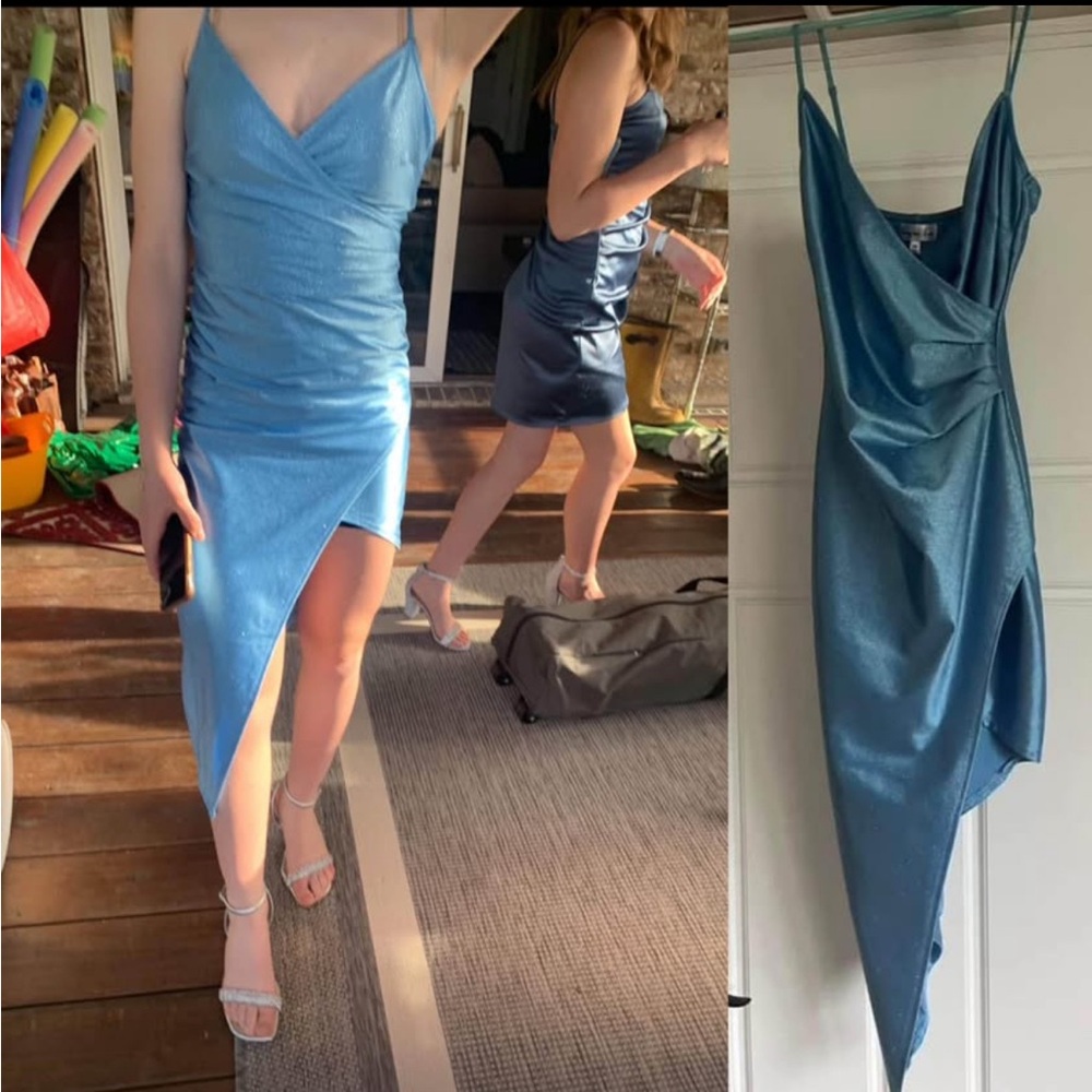 Elegant Blue Spaghetti Strap Dress